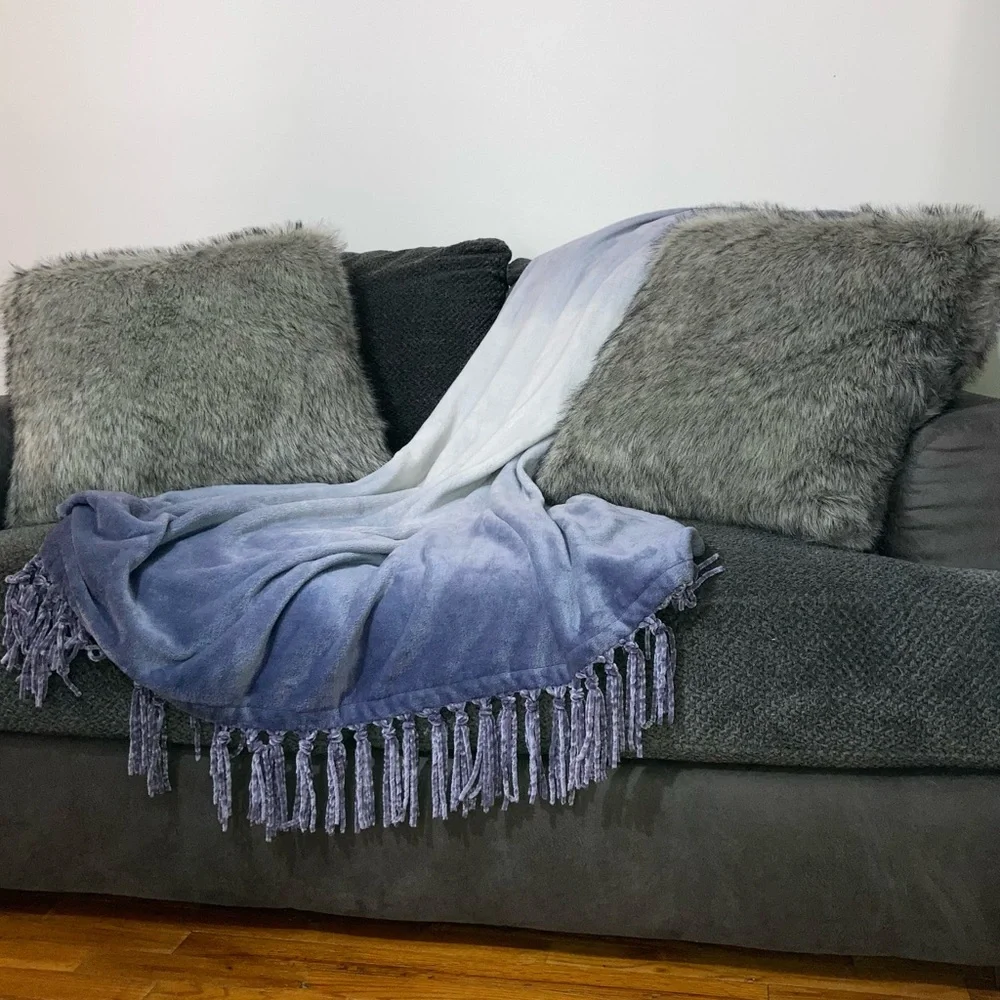 Grey Fluffy Faux Fur Large Couch Throw Pillows NEW